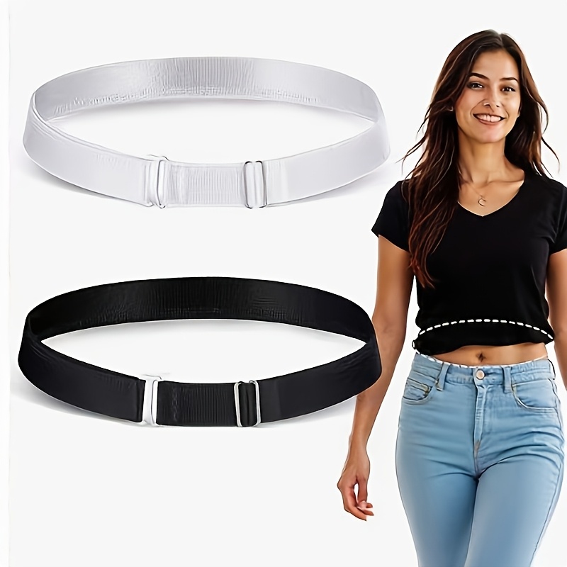 TEMU 2d Flat, 2pcs Women's Invisible Elastic Waistband Women No Show Stretch Belt Elastic Web Strap Belt With Flat For Jeans Pants Dresses