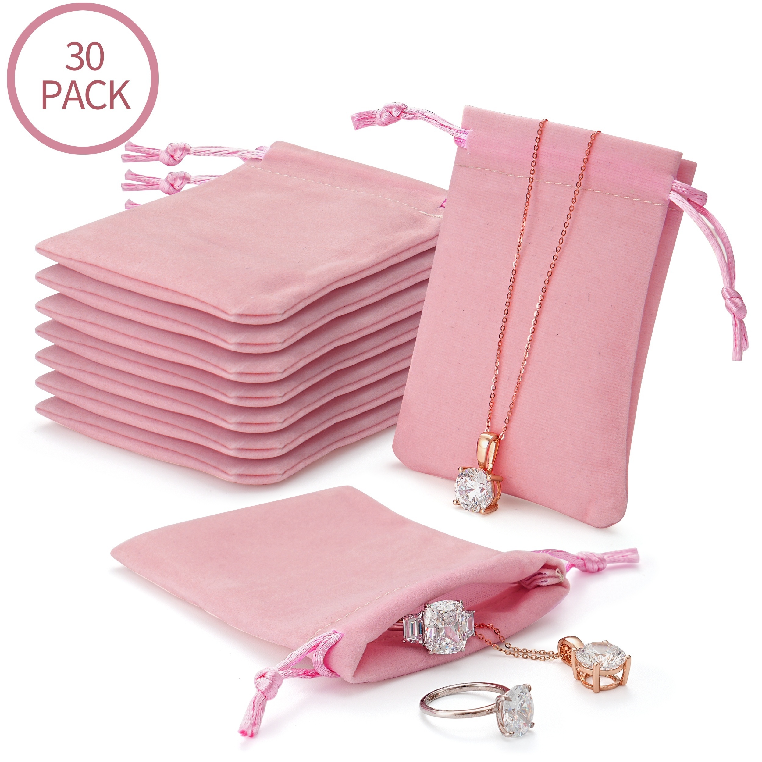 

30-pack Pink Velvet Jewelry Pouches - Soft Drawstring Gift Bags For Weddings, Parties, Valentine's & Anniversaries