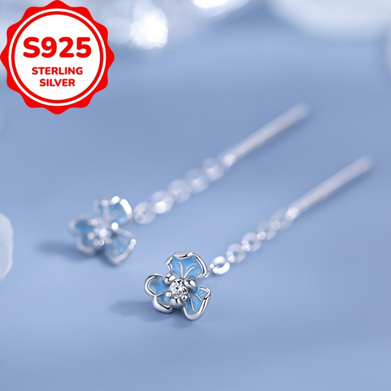 Women's S925 Silver Iris Tassel Earrings, Fashionable Design