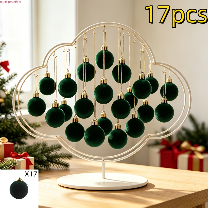 TEMU Set di 17 decorazioni natalizie a forma di sfera in peluche, in peluche verde scuro, adatte per Natale, Halloween, Capodanno, decorazioni per le
