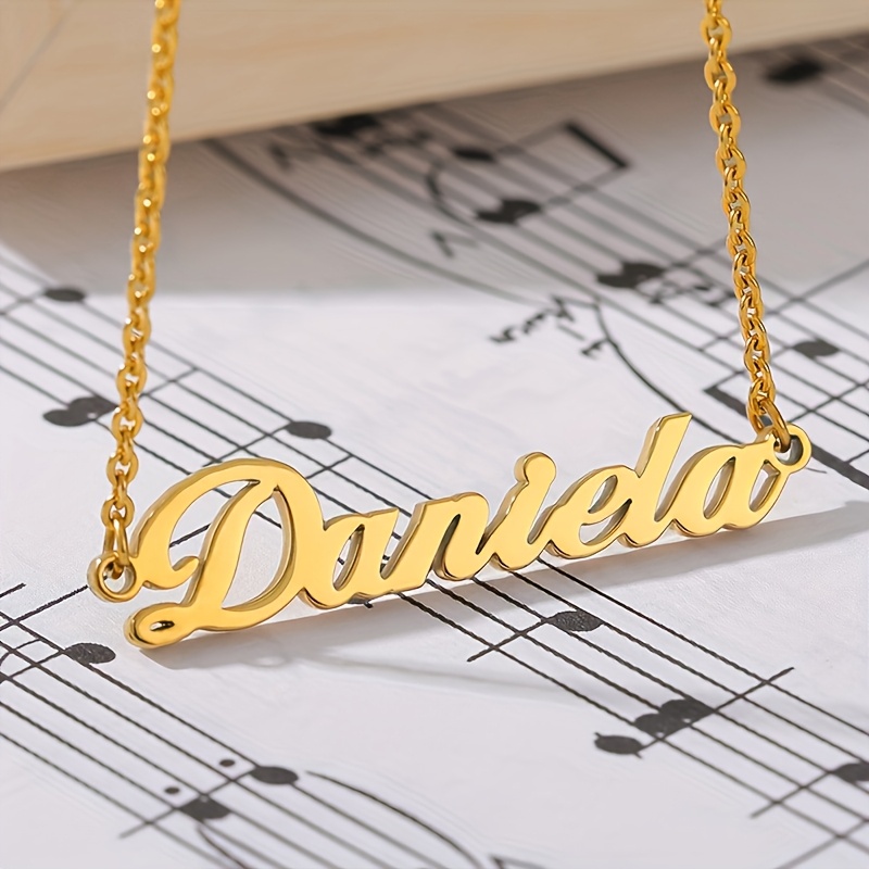 TEMU Stainless Steel Personalized Custom Minimalist Name Pendant Necklace, Perfect Mother's Day Gift, Custom Celebration Birthday Holiday Party Gift