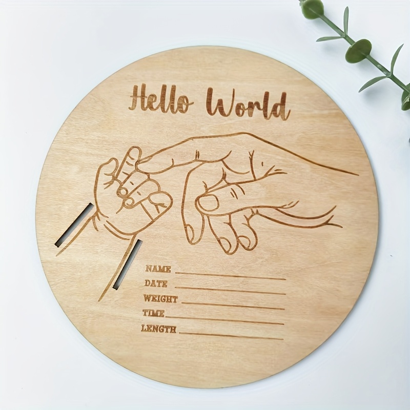 Wooden Birth Bracelet Keepsake, Round Engraved Commemorative Plaque