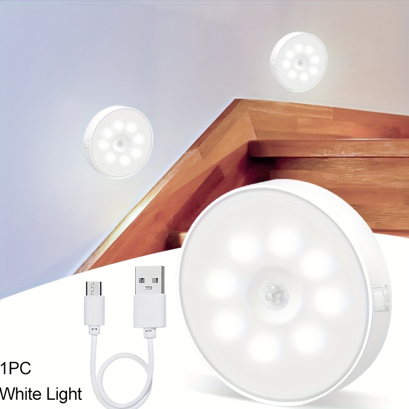 8led Motion Sensor Night Light, Usb Rechargeable Puck Lights, Stair Lights Indoor With Motion Sensor, Led Wall Light For Closet, Hallway, Bathroom, Bedroom, Kitchen-1pc
