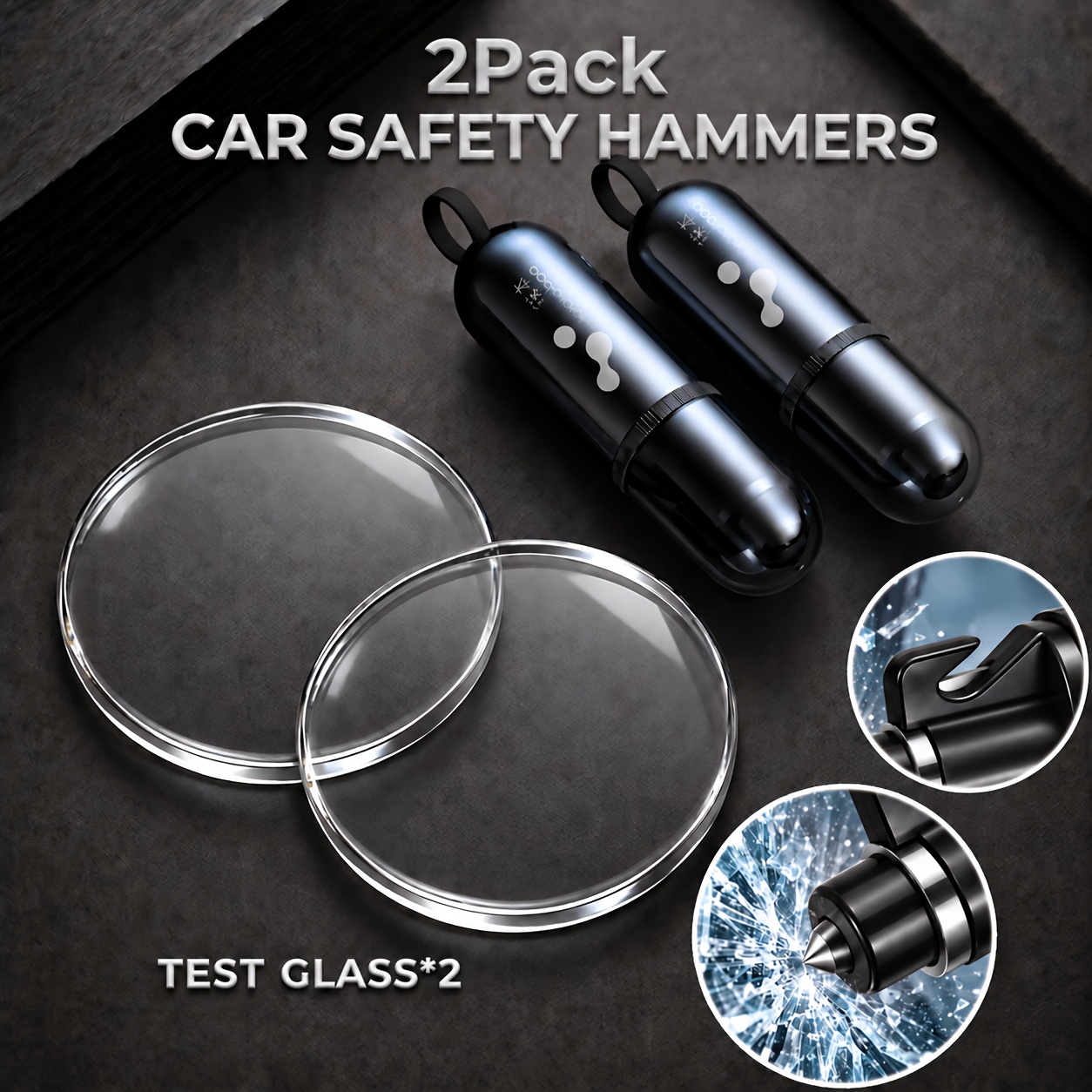 TEMU 2pcs/1pc Marteau de sécurité automobile, briseur de vitre et coupe-ceinture avec lentille de test gratuite, outil d' d'