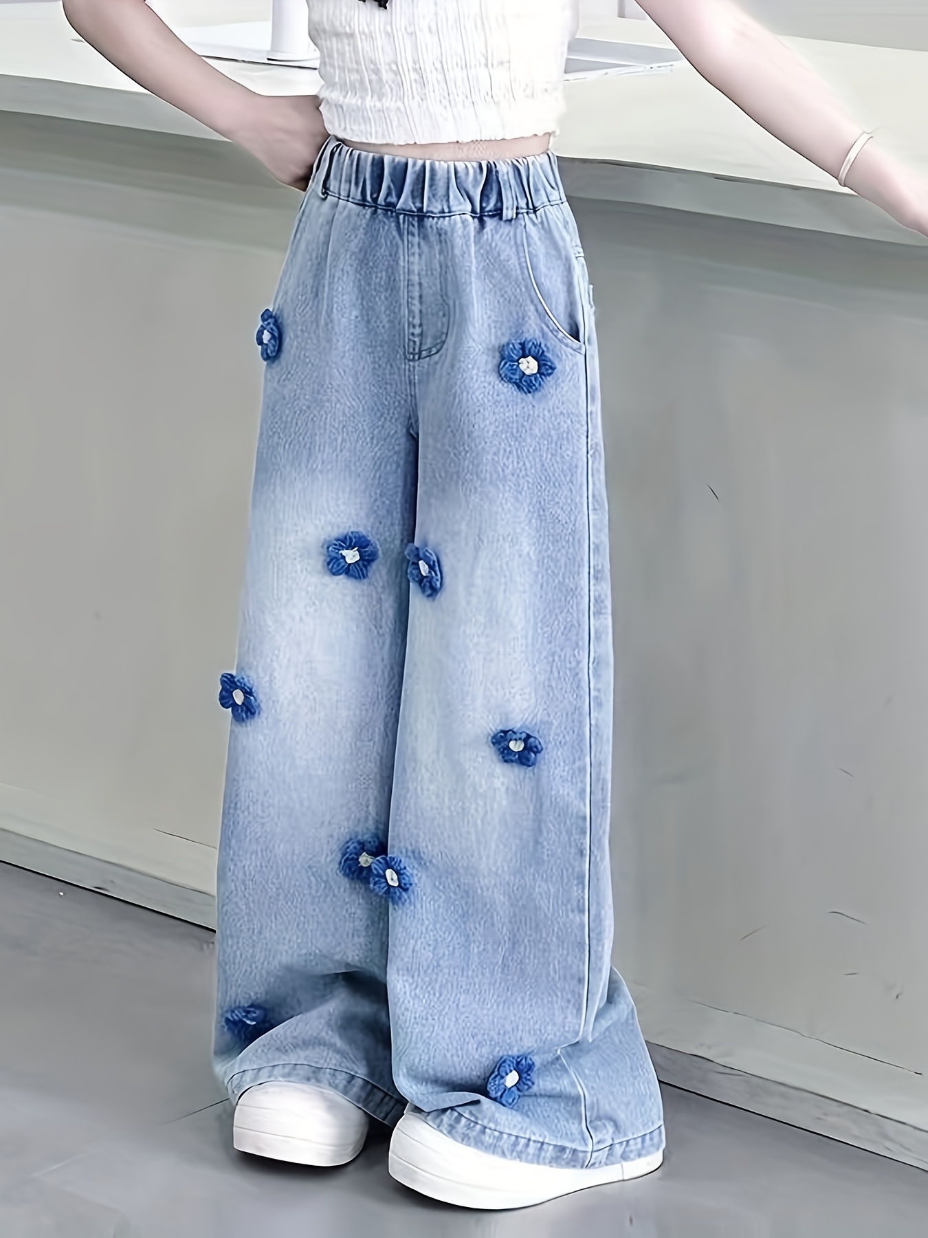 pantaloni larghi in denim ragazze design 3d vita Temu Switzerland