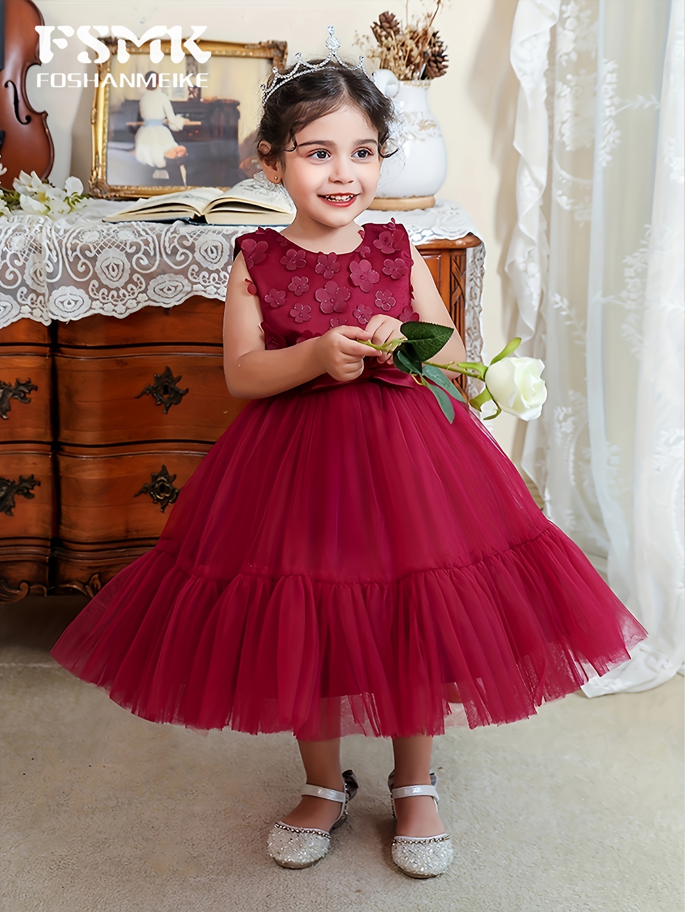 Little Girl Evening Dress Flower Decor Evening Party Tutu Temu