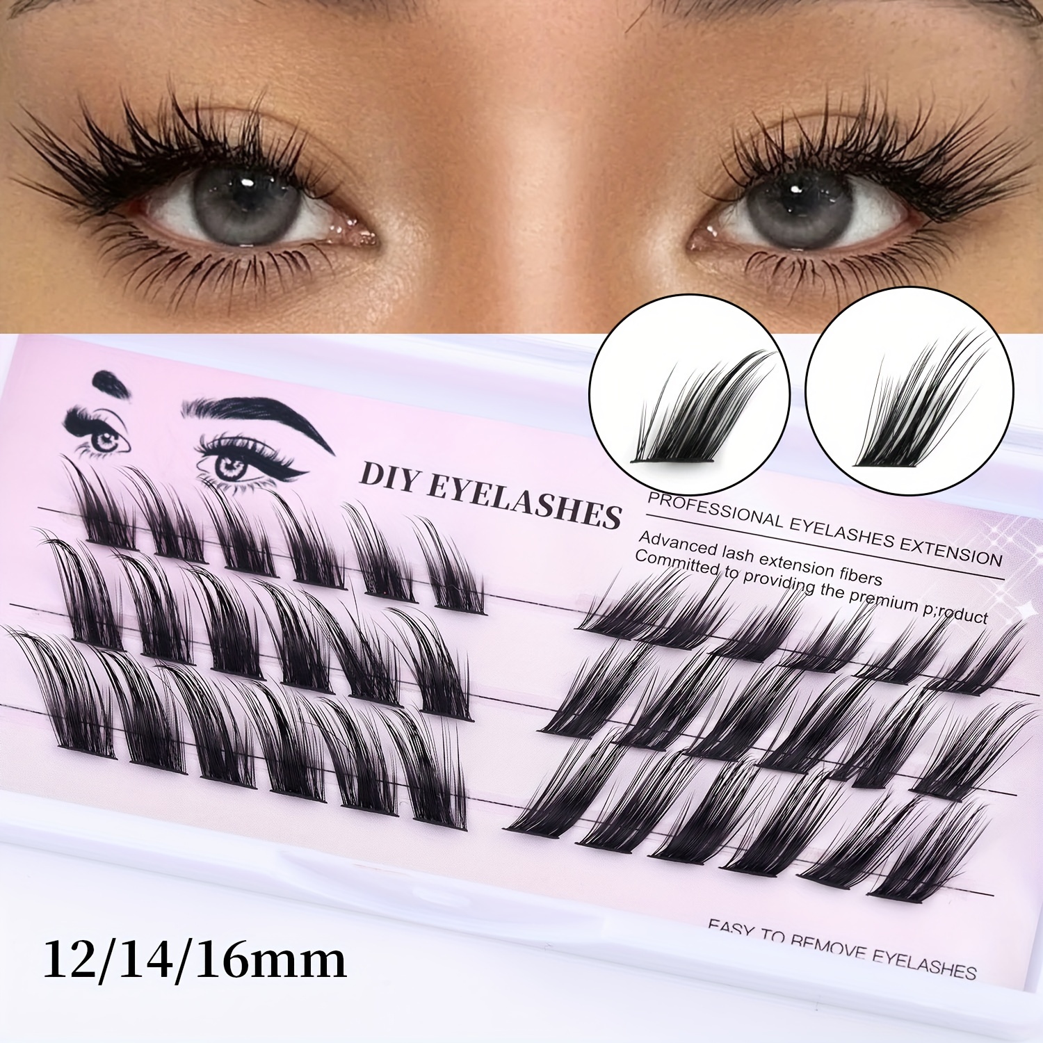

Diy Eyelash Clusters Box, 12-16mm Natural Fluffy Individual Lash Extensions, Easy To Remove, Professional Look, Voluminous Separated Lashes For Personal Use