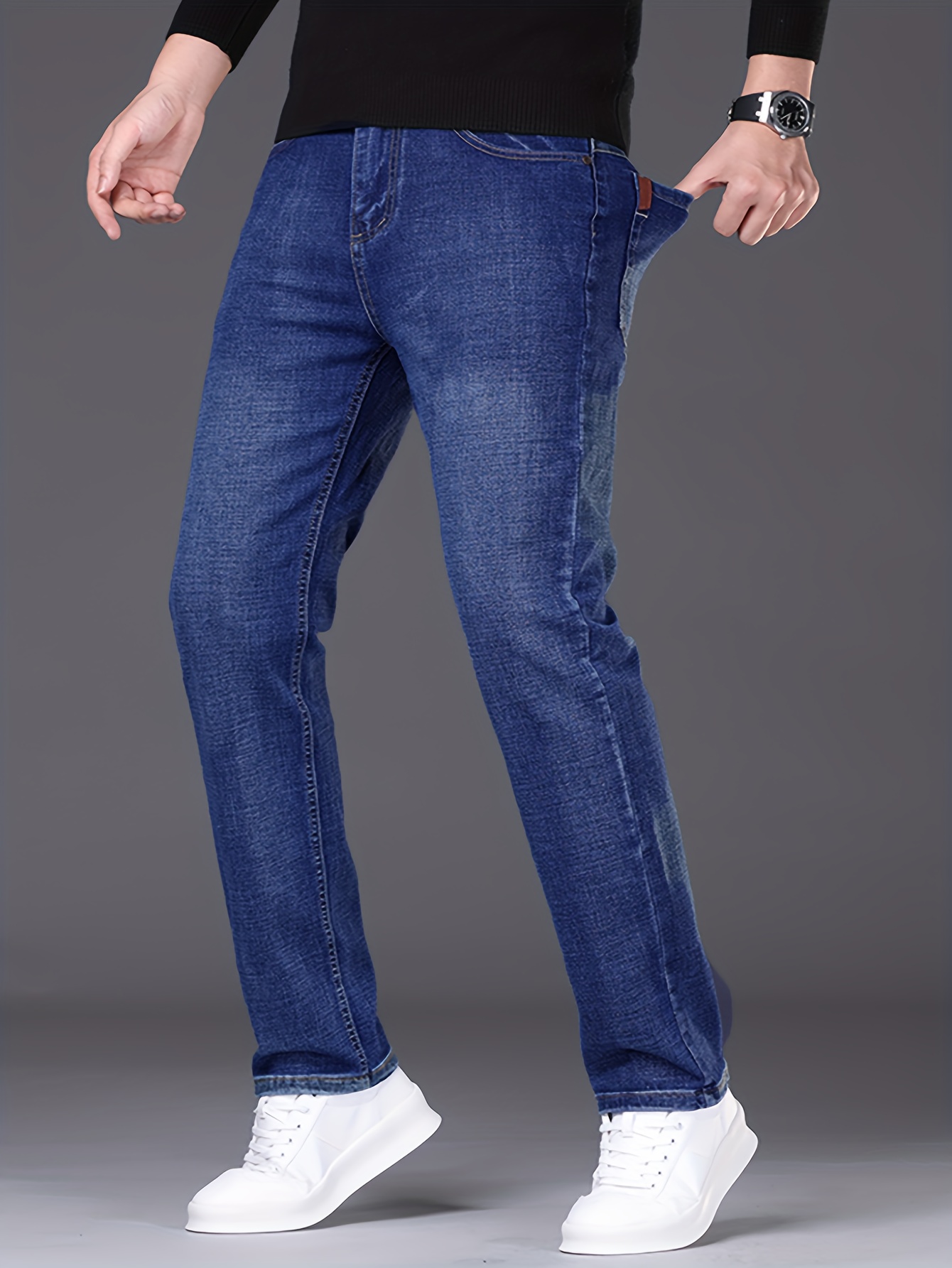 Classic Design Semi-formal Jeans, Men's Casual Stretch Denim Pants For All  Seasons Business