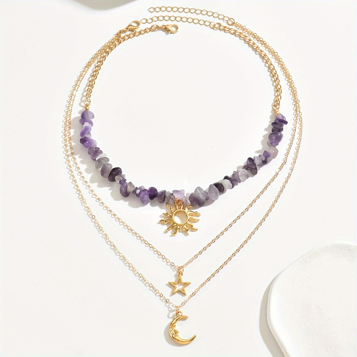 TEMU A Stylish Two-piece Set Featuring Stone Sun Pendant Necklace, Exquisite Jewelry Additions For Women (bead Quantity )