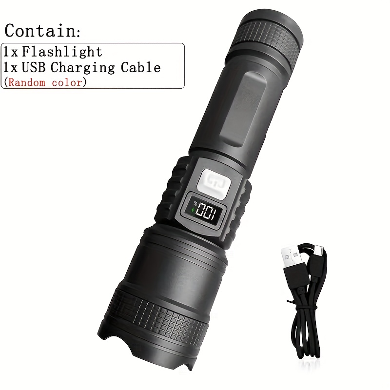 TEMU Tactical Led Rechargeable Flashlight, 3 Lighting , Digital Display, Long Lasting And Durable, Perfect For Outdoor Sports Enthusiasts, Hiking,