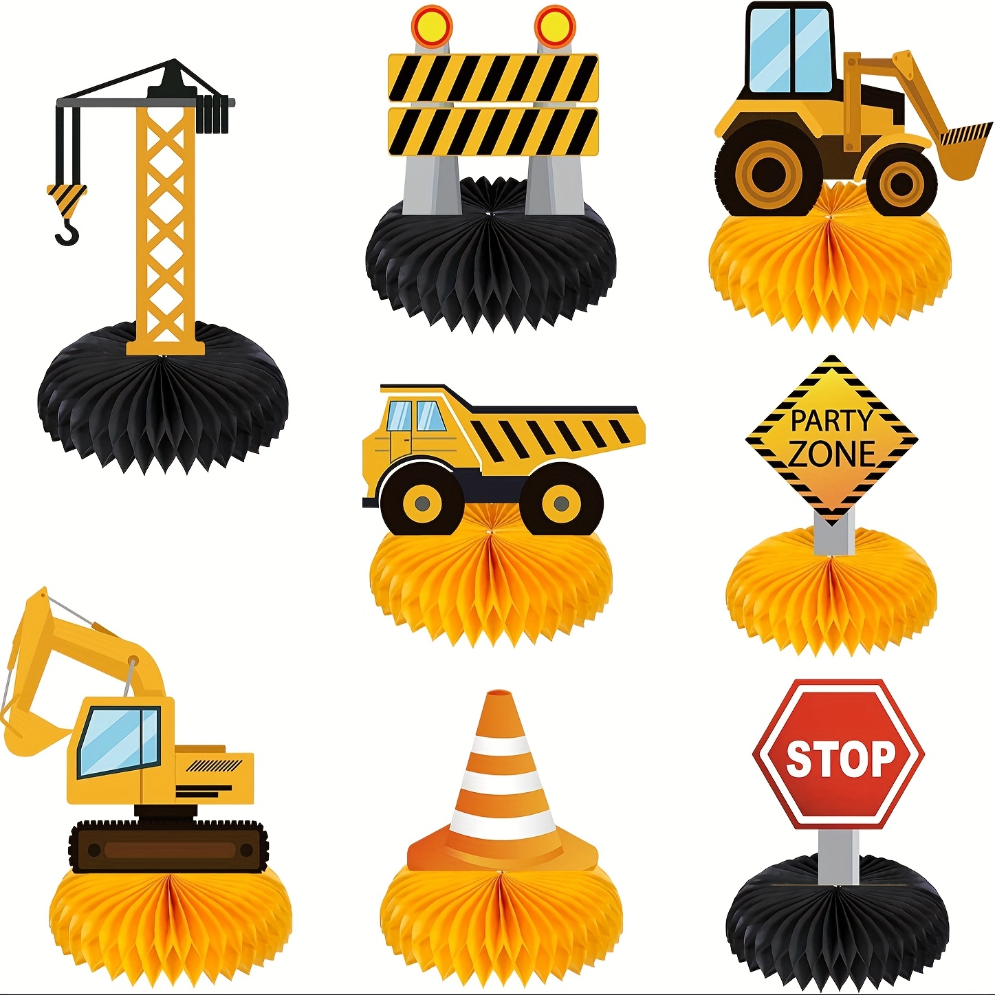 Image of 8pcs Engineering Vehicle Birthday Honeycomb Ornaments Excavator Birthday Party Decorations Gathering Honeycomb Excavator Bucket Crane Stand Paper Honeycomb Base