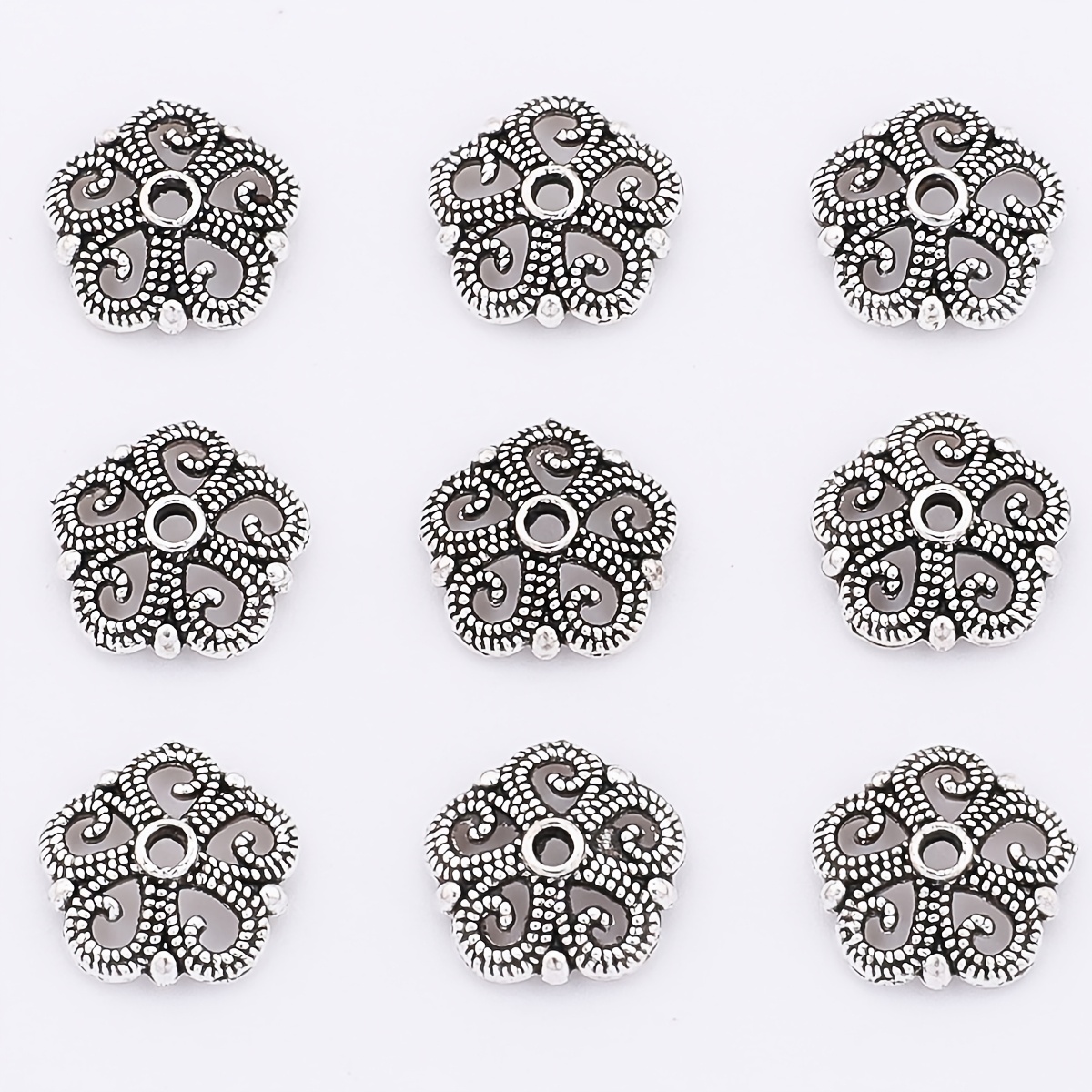 TEMU 100pcs Five-petal Flower Holder Spacer Beads Alloy Additions Retro Pattern Bead Holder Jewelry End Caps Various Jewelry Pendants Jewelry Making