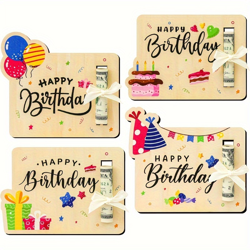 

4pcs Wooden Birthday Money Holders - Unique Cash Gift Presentation, Classic Rectangular Design With Wire Closure For Home Decor