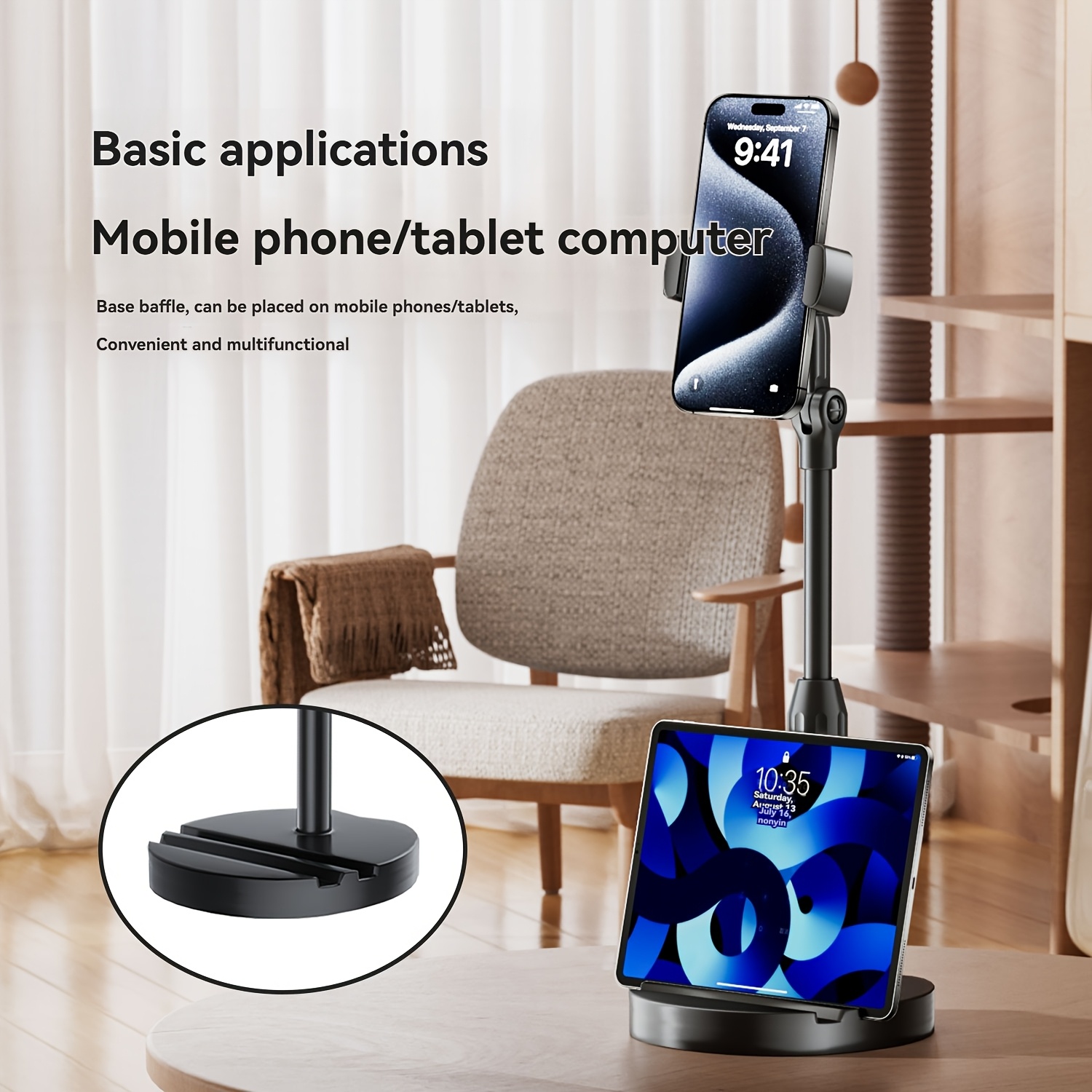 

Nuopuchi Adjustable Height Mobile Phone Stand, Dual Slot Live Streaming Mount, Abs Material, Waterproof, Flexible Arm Desk Holder For Smartphones And Devices