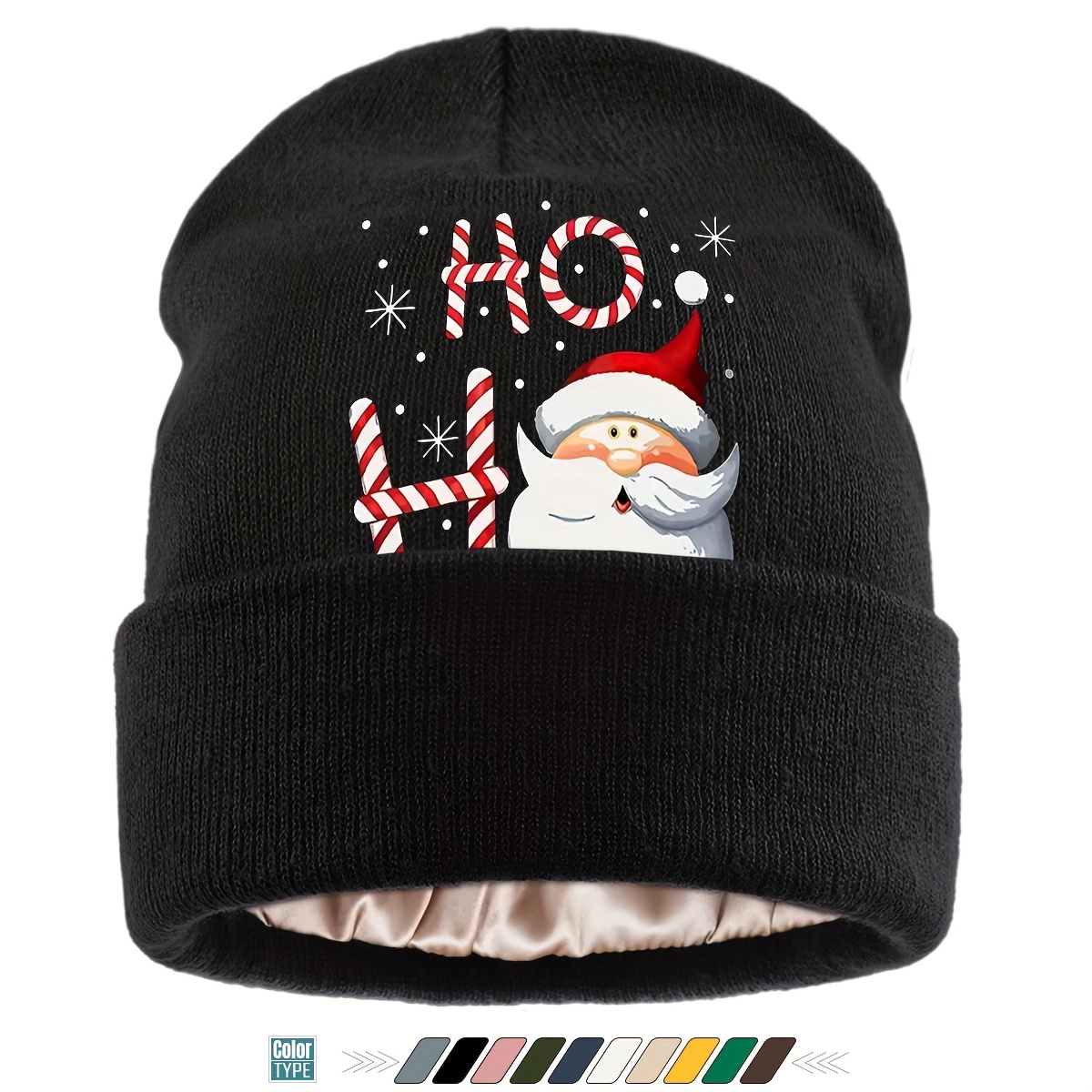 TEMU 1pc Unisex Santa Claus Beanie With " Ho" Print, Thickened And Lined, Soft And Warm Winter Hat Suitable For Men And Women. This Brimless Hat Is