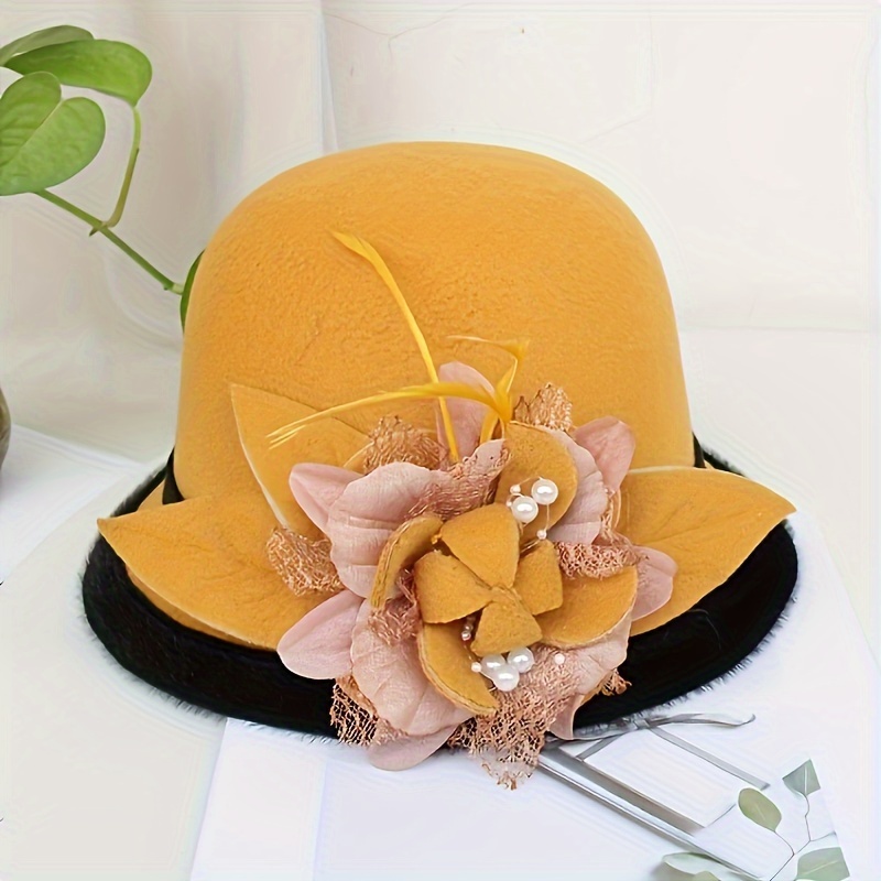 TEMU 1pc Stylish And Elegant Felt Hat, A Must-have Item For Fashion ~ Women's New Autumn/winter Black-trimmed Tweed Hat, European And Casual Warm