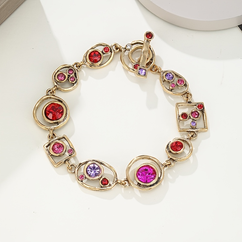 TEMU Bracelet Bohème Fait Main - Cadre Texturé Doré avec Perles de Synthétique Multicolores, Bijou Chaîne Rétro Adapté à un Usage , Cadeau pour Elle,