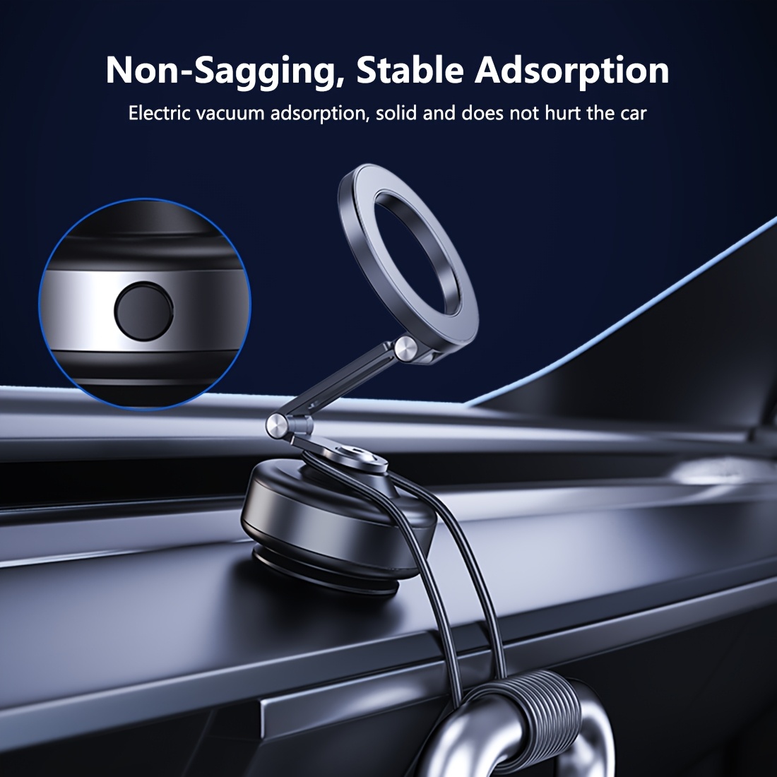 a rotatable car suction cup phone holder   retractable foldable and features   rotating magnetic phone mount this electric suction cup magnetic phone holder is compatible with all phones suitable for iphone and   desktop streaming and   used in cars gyms mirrors and on smooth   it   with a magnetic   ring details 1