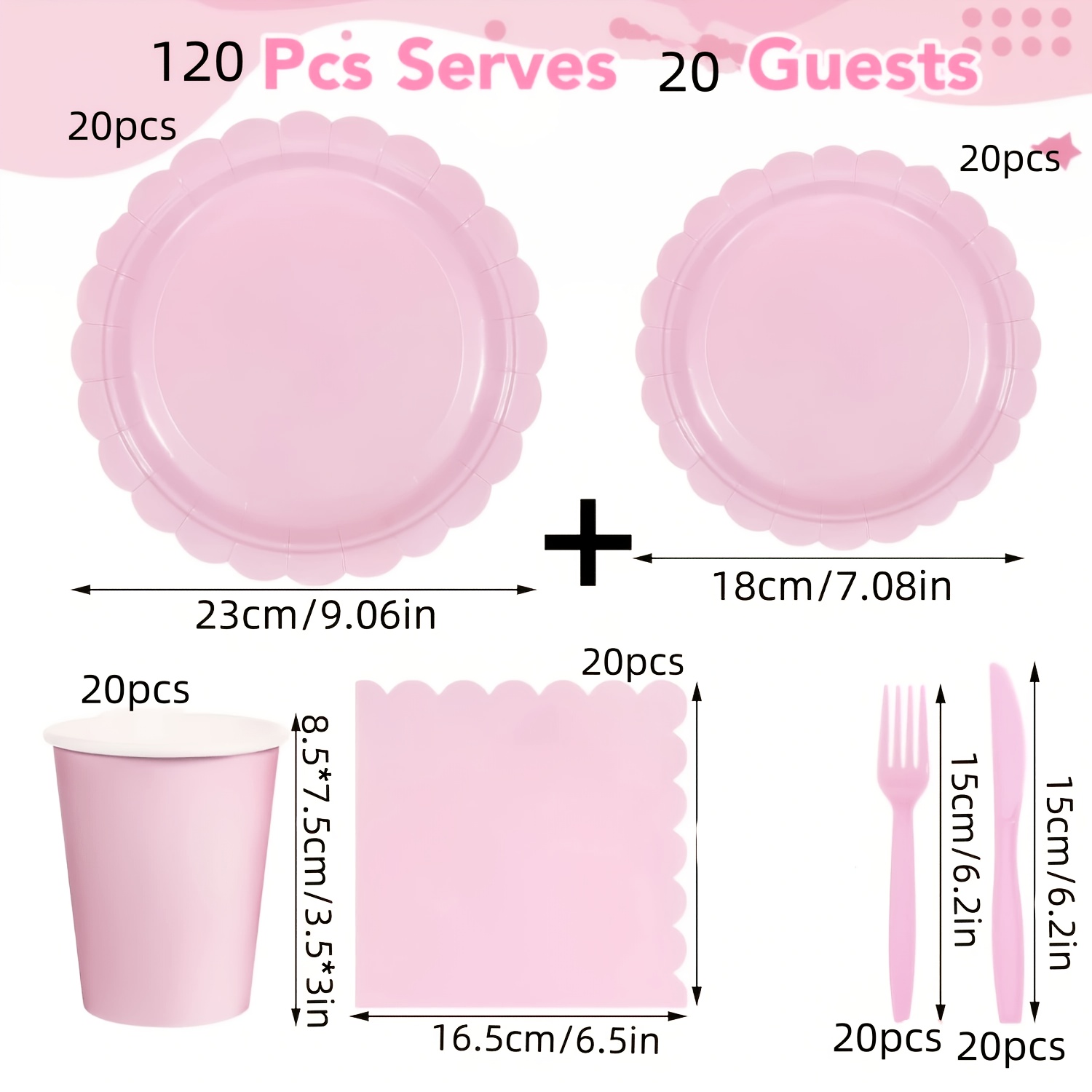 TEMU 120pcs Fan-shaped Party Tableware Set, Paper Cups, Napkins, And Cutlery, Suitable For Birthdays, Bridal Showers, And Party Table Decorations