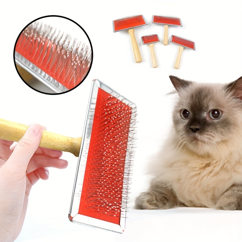 

1pc Pet Hair Comb, Stainless Steel Needle Undercoat Hair Removal Brush With Wooden Handle Dog Grooming Slicker Brush