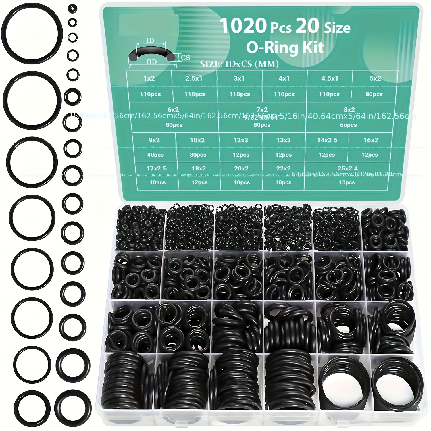 TEMU 1020pcs Joint Torique Robinet en Caoutchouc Nitrile NBR, Section Circulaire, Combinaison de Rondelles, 20 Tailles pour Nettoyeurs Haute Pression