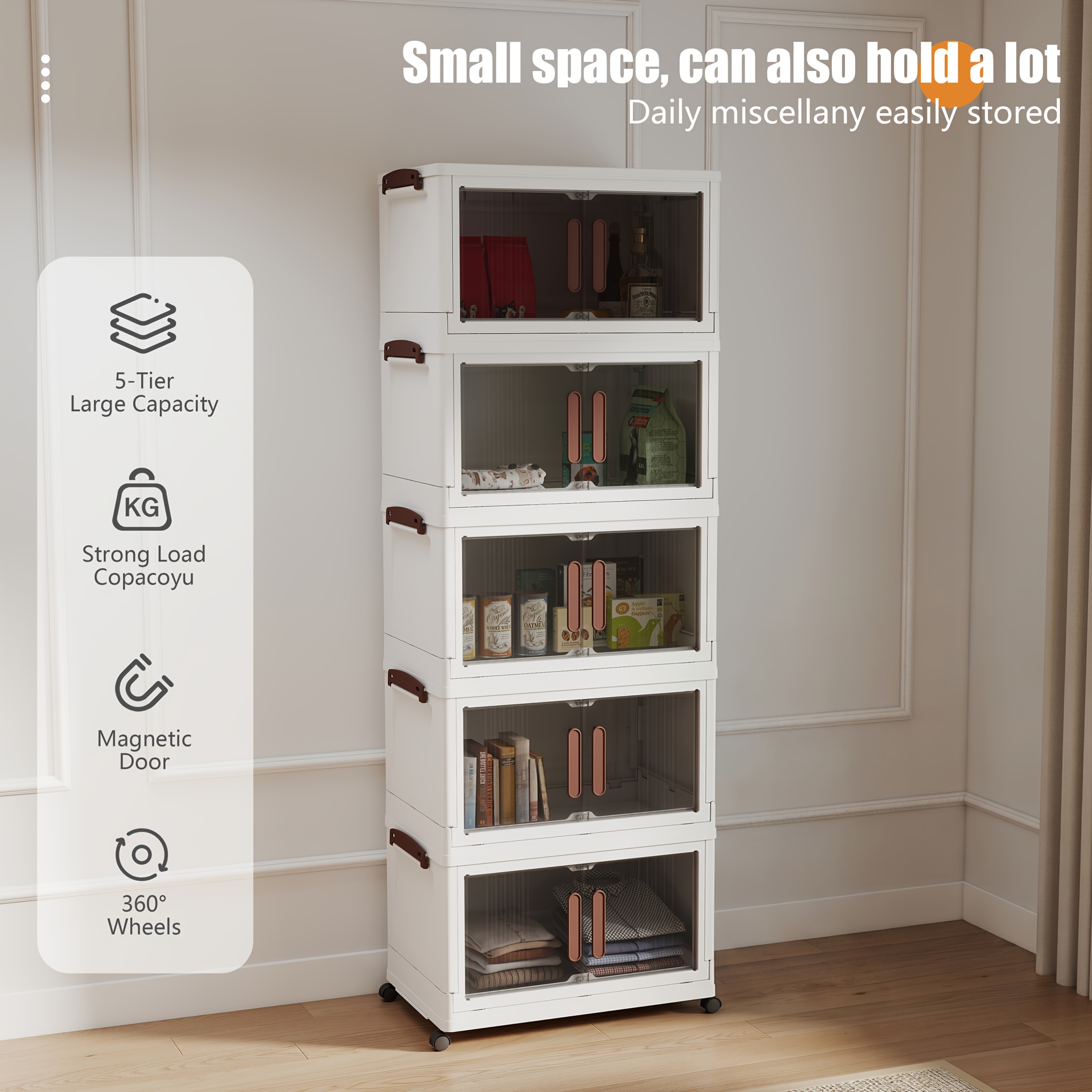 TEMU Multi-tier Storage Bin - Stackable Storage Bin With Wheels, Foldable Trash Can, Living Room Wardrobe Storage Bin, Ideal For Home Offices