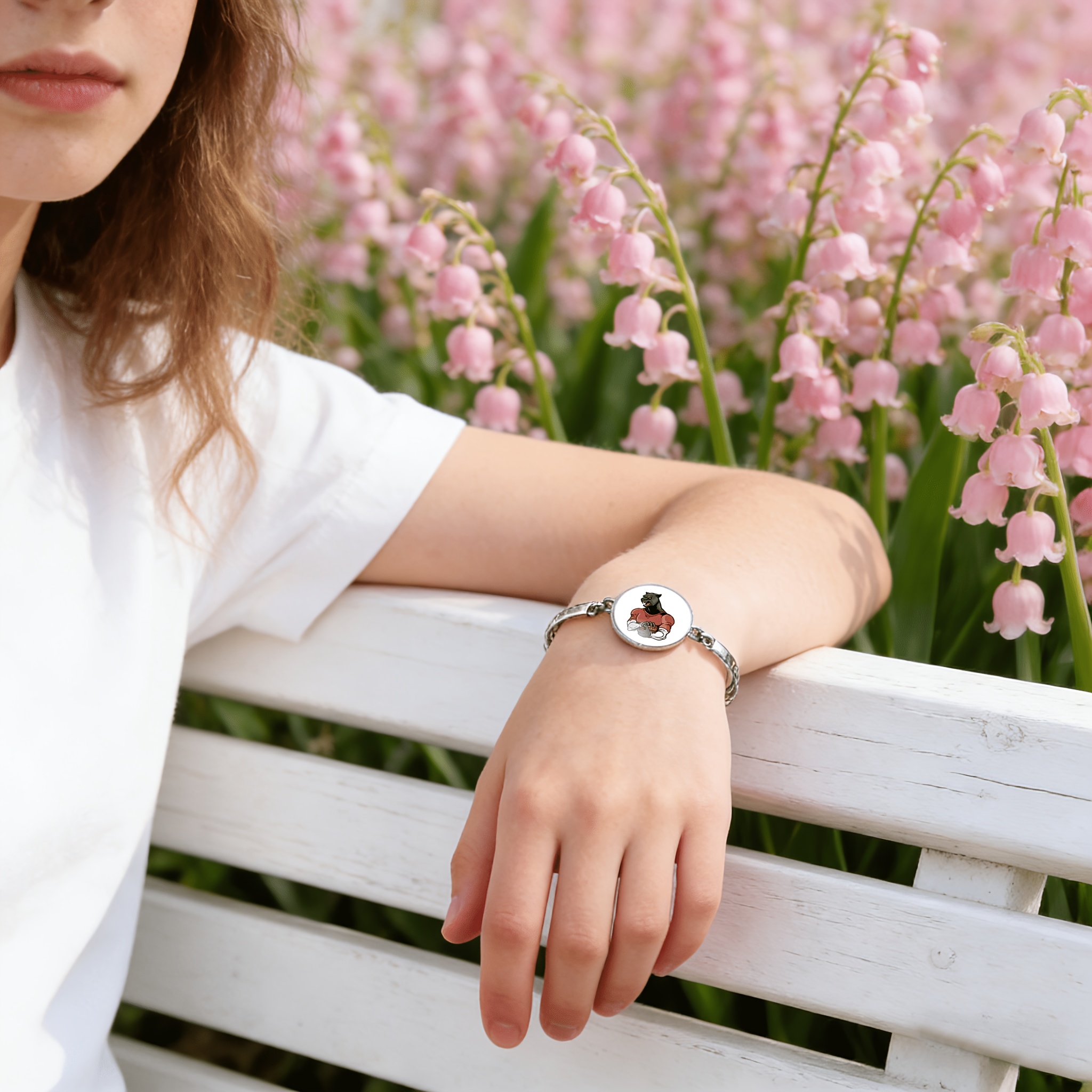 Women's Adjustable Bangle with Round Time Gemstone Inlay, Majestic Beast