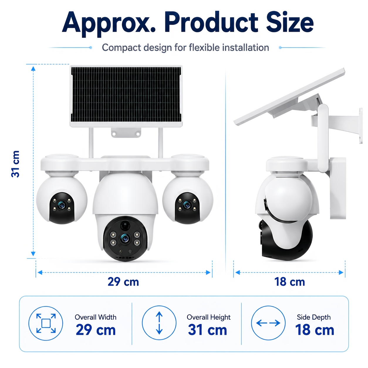 Caméra de sécurité V380MAX | Enregistrement toutes saisons 6MP, prend en charge le WI-FI 2.4Hz, système de surveillance sans fil, fonction audio bidirectionnelle, rotation à 360°, détection de mouvement simultanée à trois objectifs, stockage cloud, convient pour une utilisation extérieure, commerciale et domestique