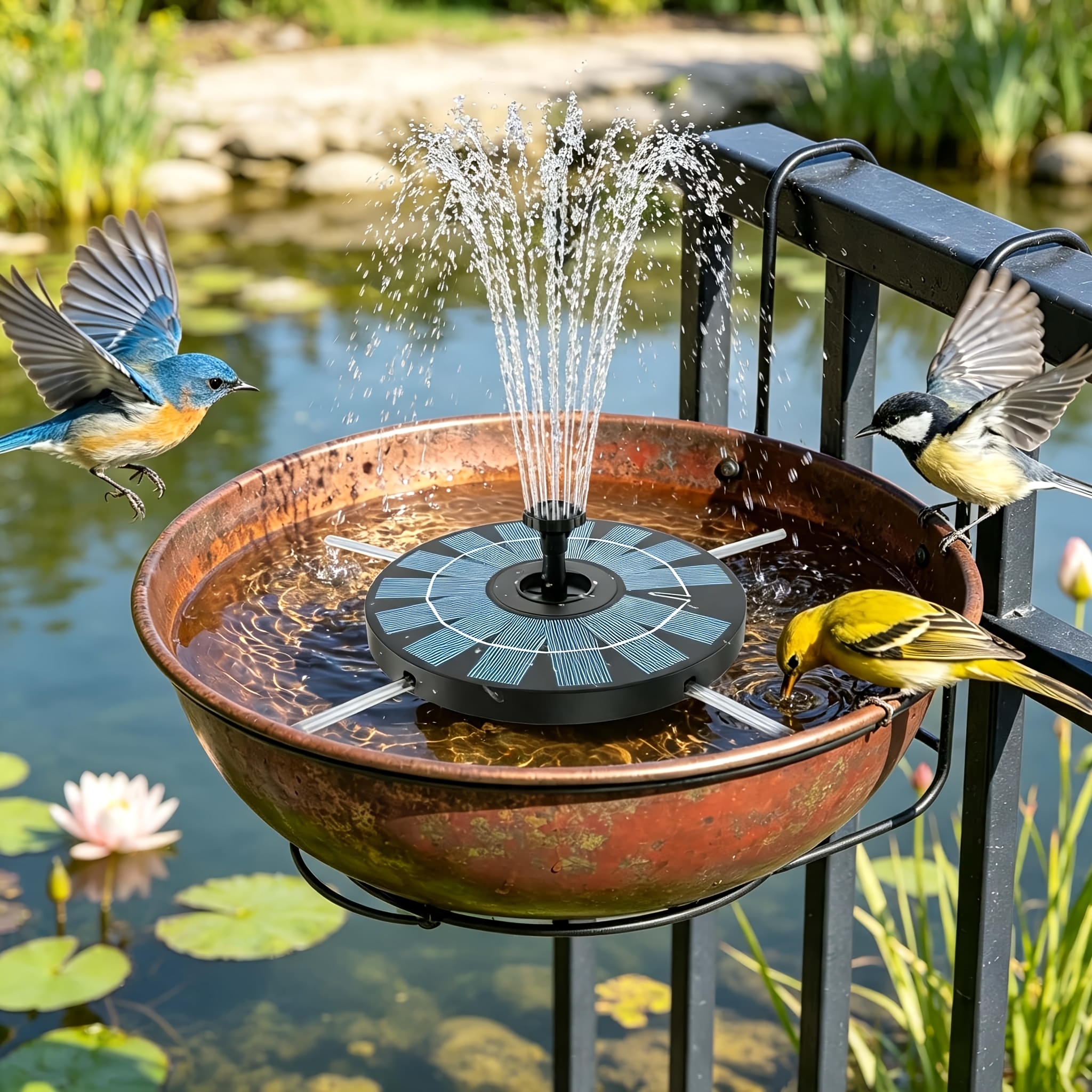 TEMU .8w Solar-powered Fountain, Equipped With 4 Transparent Support Rods And Made Of Sturdy And Durable Plastic Material, Features A Bird-attracting