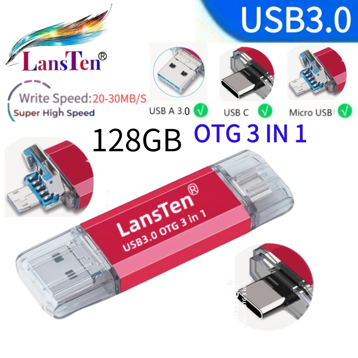 Image of Lansten Usb 3.0 Photo Stick 32gb/64gb/128gb 3-in-1 Flash Drive For Phones Type C/usb /tablets/ Galaxy/lg/huawei/google Pixel