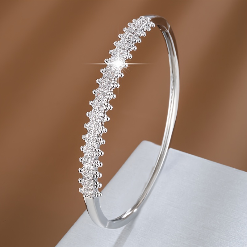 Golden Toned Copper Bangle Double Row Zirconia Sparkling Bracelet