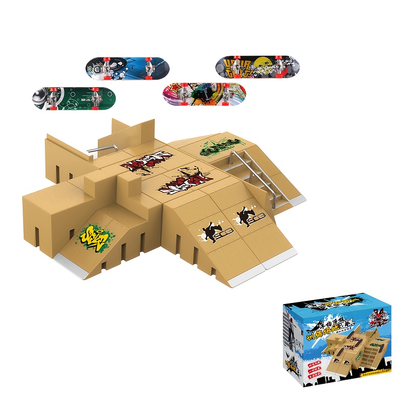 Kit Fingerboard Skate Park 13 Pièces – Rampe, Scooters, Mini-Skateboards Et Accessoires – Cadeau Amateurs De Sport
