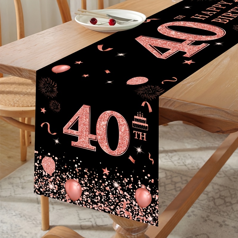 

1pc Polyester 40th Birthday Table Runner - Machine Made, With Balloon & Firework Design, 35x180cm Party Decoration For Birthday Celebration, Tablecover Decor