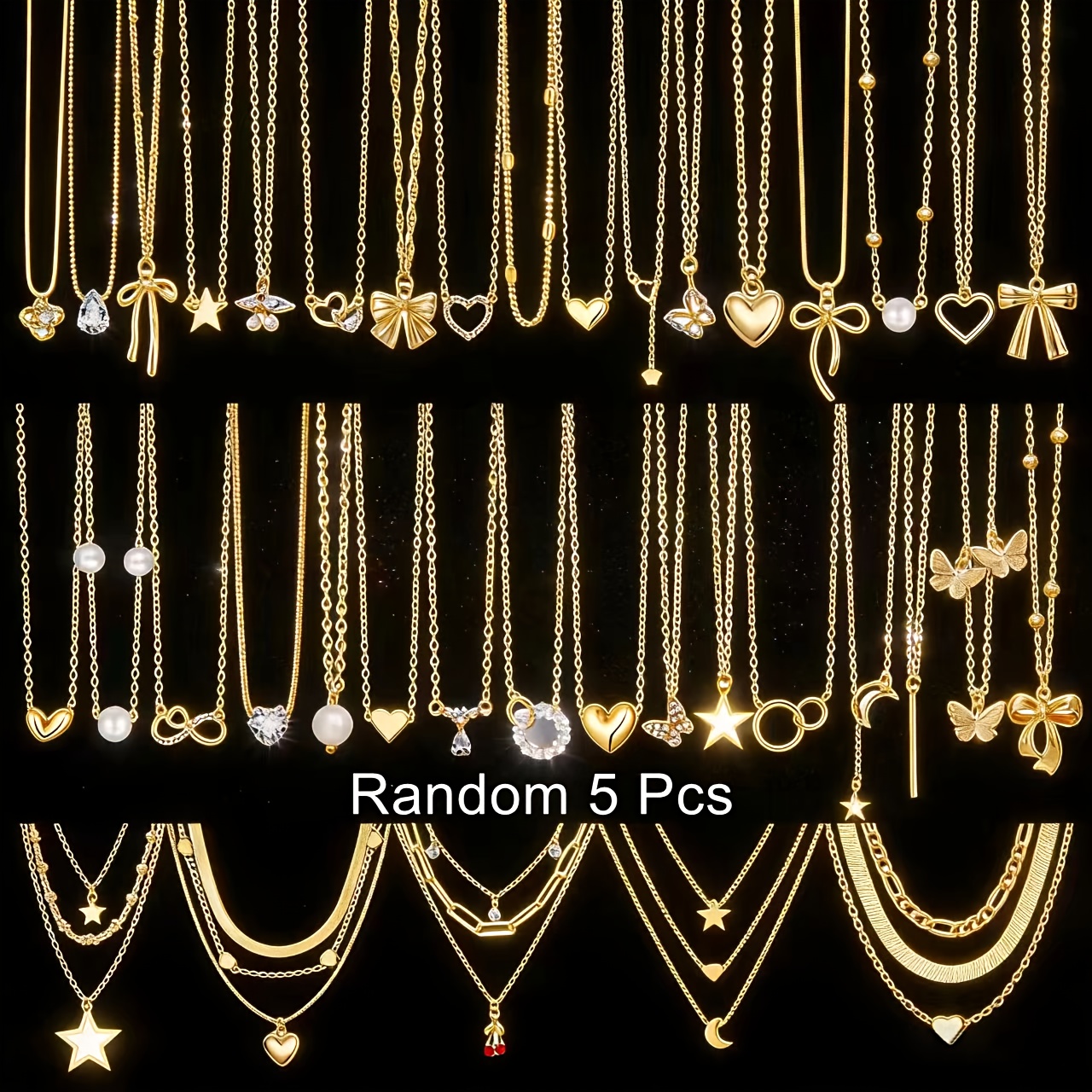 TEMU Random 5/10/15pcs Set, Exquisite And Elegant, Golden, Various Styles Of Heart Pendant Necklaces, Suitable For Women' Wear, Celebrations,