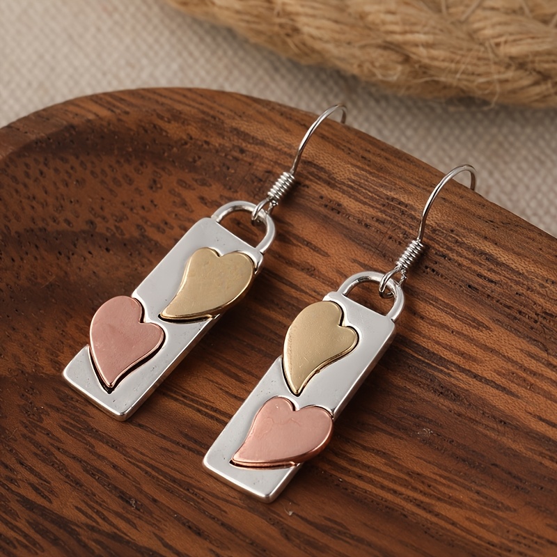 Women's Modern Retro Two Tone Heart-Shaped Geometric Earrings