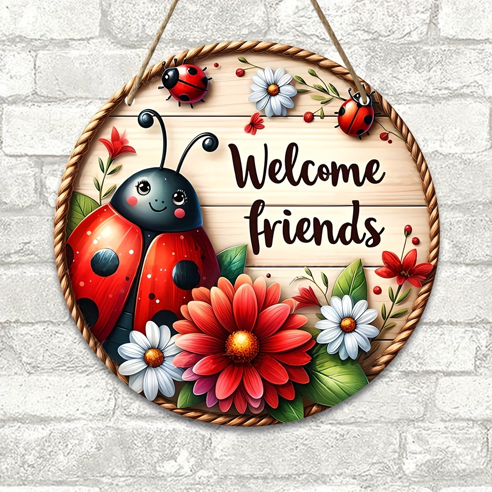 

Welcome Friends Ladybug Sign, Round Wooden Wall Hanging Decor, Manufactured Wood Transverse Orientation, No Electricity Required, Featherless - Ideal For Home, Porch, Garden Decoration (7.9"x7.9")