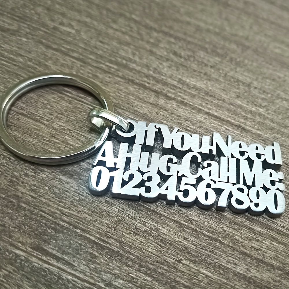 TEMU Custom Engraved Stainless Steel Keychain - Personalized Text And Phone Number Key Ring, Stylish Christmas Valentine's Day Gift - Unisex Durable
