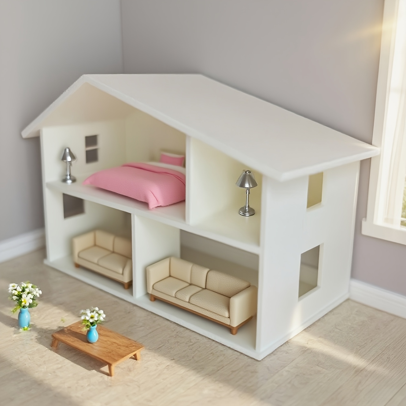 Divano In Miniatura Oro Per Casa Delle Bambole - Scala 1:12 - Legno E Tessuto Fatto A Mano