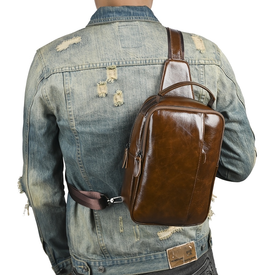 Men's Genuine Leather Chest Bag, First Layer Cowhide Design