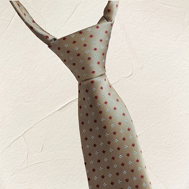 TEMU Corbata de lujo champán de jacquard geométrico anudada a , accesorio para traje de ocasión formal para banquete de negocios, boda y