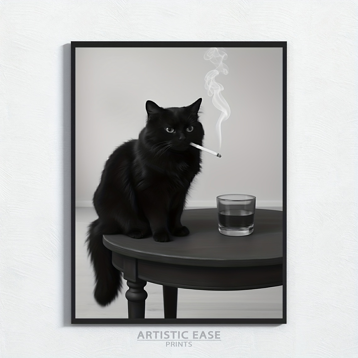 black cat smoking cigarette Vintage Wall Art, Retro Whimsical Funny Animal Print, Quirky Decor for Bar, Kitchen & Home (digital Download) 2d flat 2d flat 2d