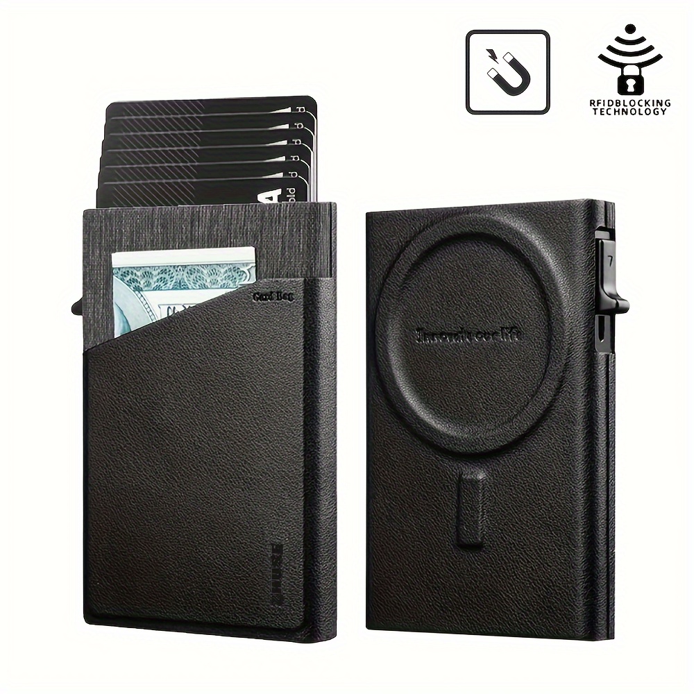 

1pc Men's Minimalist Wallet, Magnetic Automatic Pop Up Card Holder With Rfid Blocking