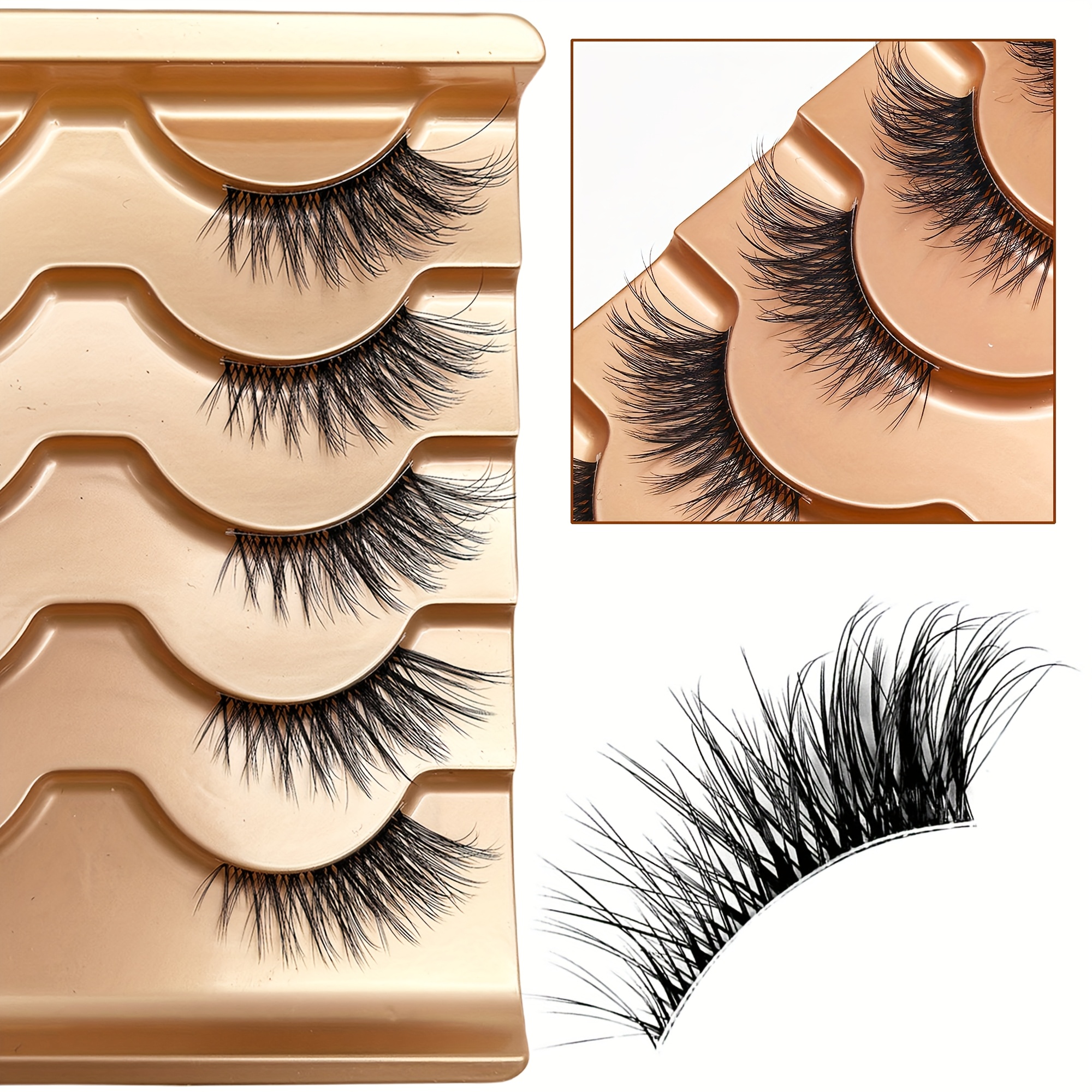 Image of Half Eyelashes Corner Lashes Natural Lashes Half Lashes Wispy End Lashes Corner Eyelashes 3/4 Lashes Clear Band Lashes 5 Pairs (5mm-15mm) Reusable And Cat Eye False Eyelashes Suitable For Any Occasion