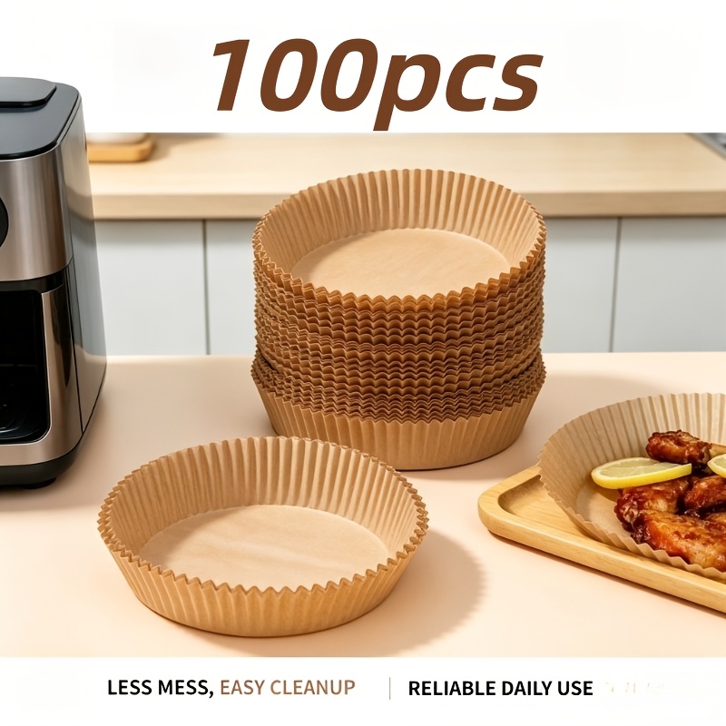 TEMU 100 feuilles de papier sulfurisé rond pour friteuse à air, papier de cuisson antiadhésif jetable, papier de cuisson anti-taches et résistant à