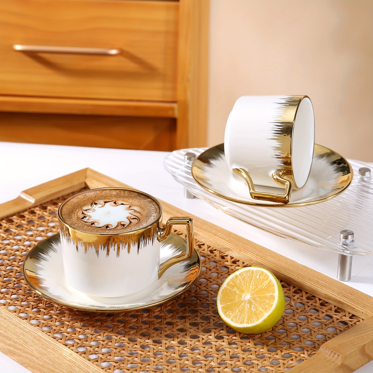 cappuccino cups saucers 8 5 oz stackable ceramic coffee cup - Temu
