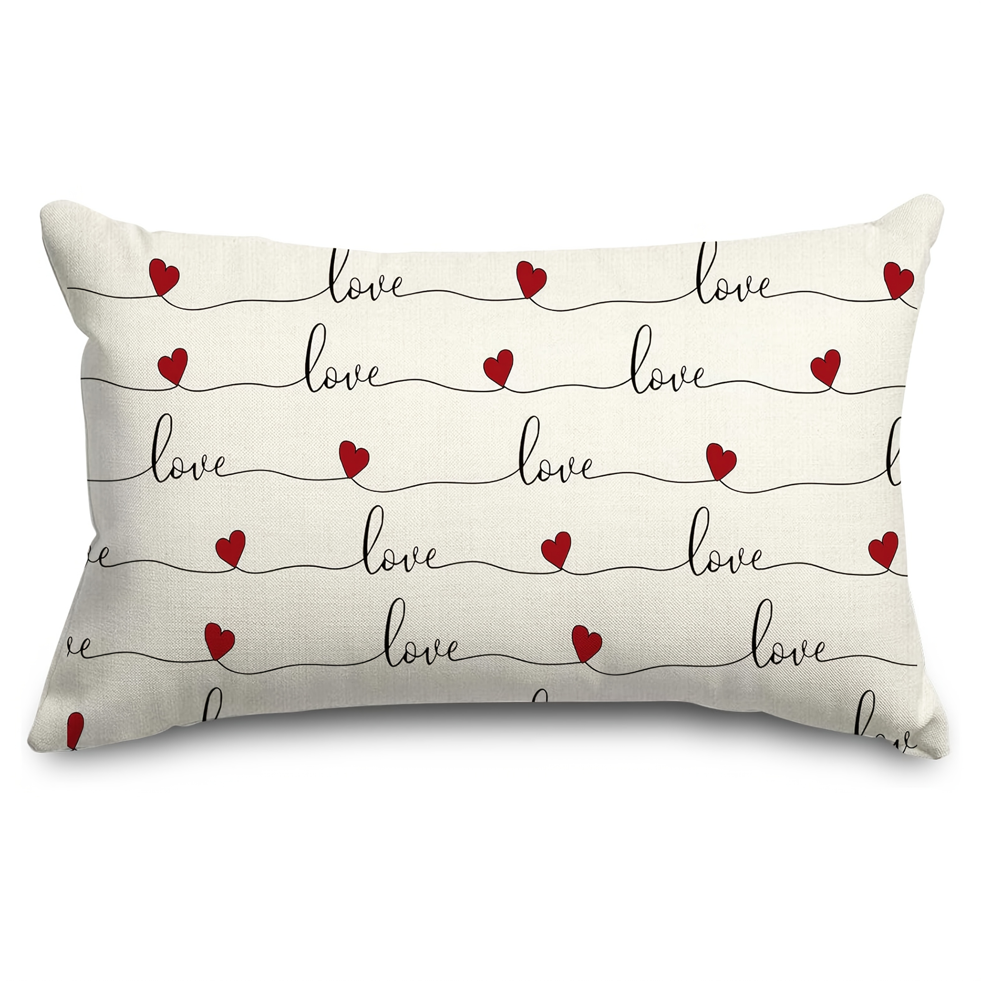 

1pc Valentine's Day Decorative Pillow Cover, 12x20 Inch, Red , Polyester 100%, Machine Washable, Zippered, Woven Throw For Home & Farmhouse Decor, Suitable For Room Types - Single Pack (no Insert)