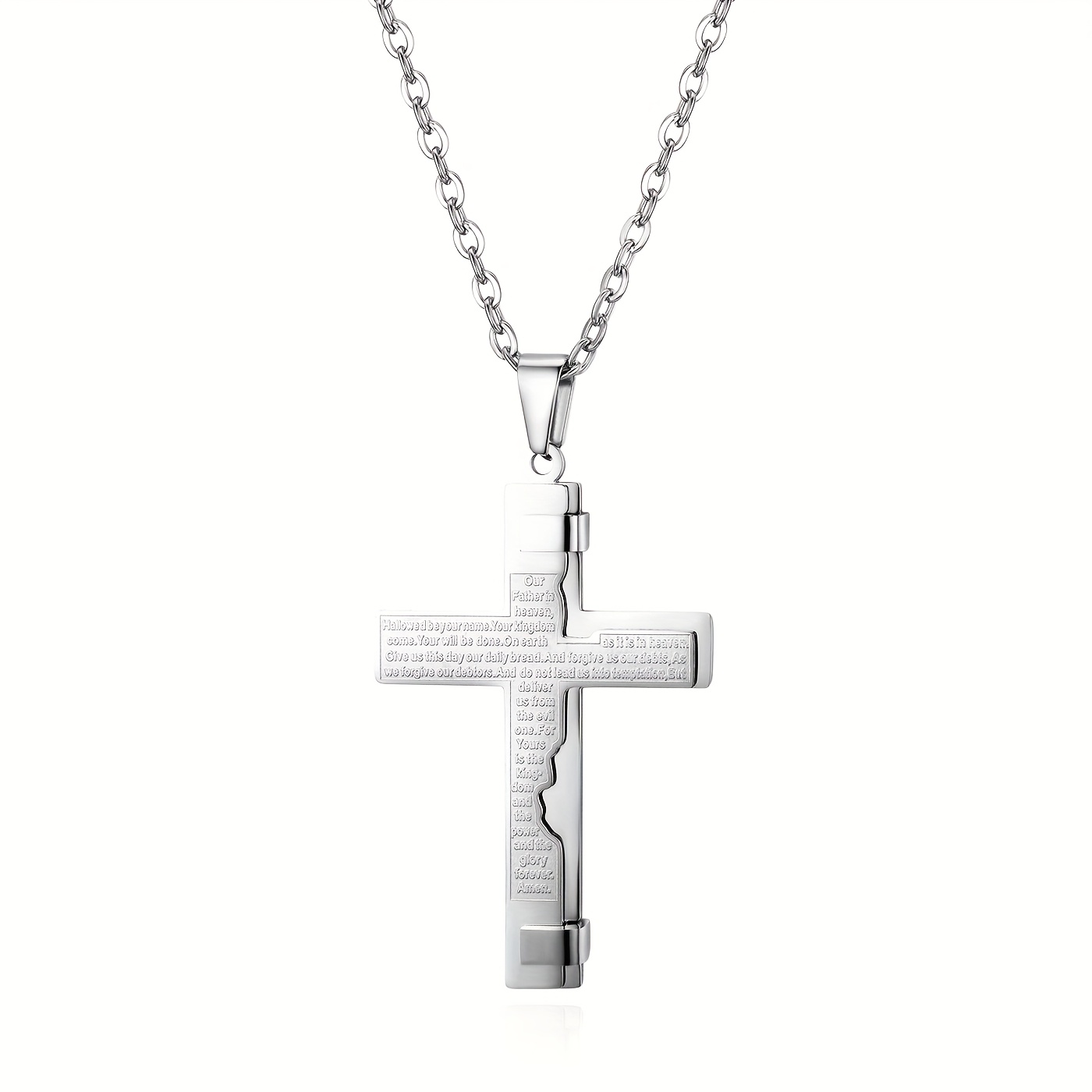 Men' Steel Pendant Necklace, Double-layer Cross English Bible Pendant Necklace, Men's Jewelry Gift, Christmas Gift