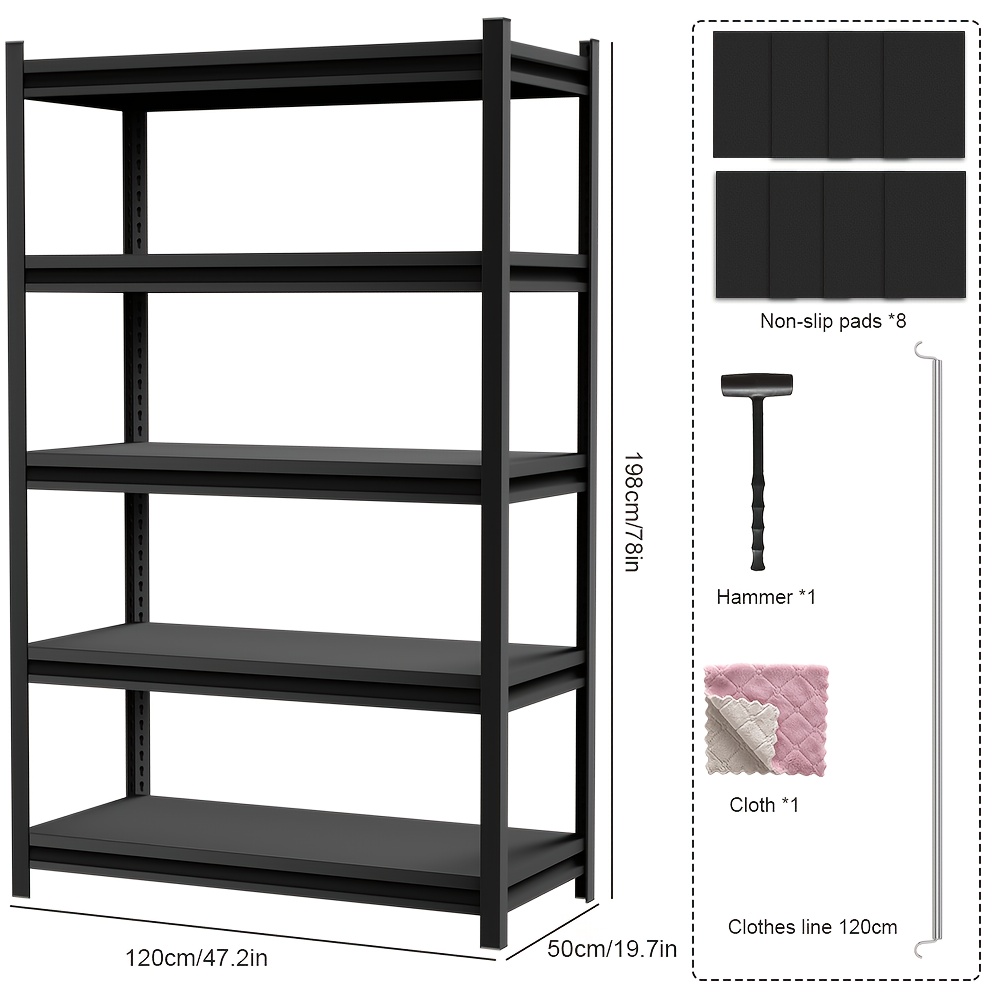 TEMU 1pc Heavy-duty Adjustable 5-tier Shelf Unit Suitable For Garage, Warehouse, Cellar Shelving - Freestanding Utility Rack With Adjustable Shelves,