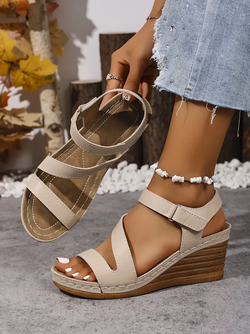 womens summer wedge sandals with adjustable hook and loop straps open toe high heel breathable cover pu sole black casual to dressy footwear chunky heel sandals versatile fashion shoes opentoe footwear Product details 15