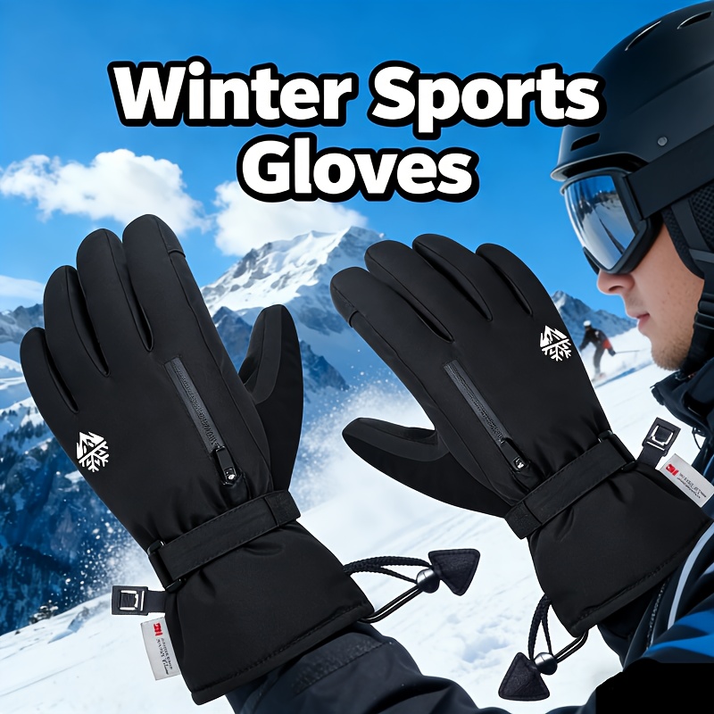Men's Warm Skiing Gloves with Touch Screen, Adjustable Wristband